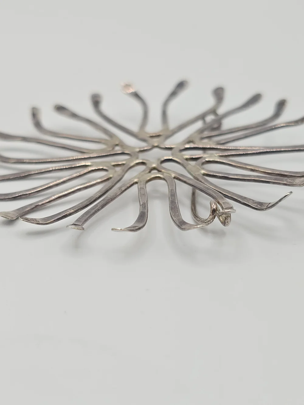 VTG Abstract Starburst Brooch Modernist Pin Silver Tone Handmade 2.5